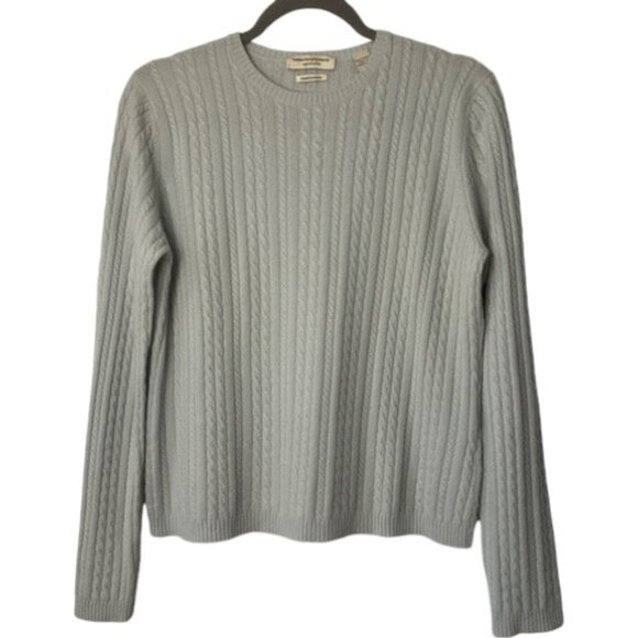 Valerie Stevens dusty mint cable knit 100% cashmere sweater size M - Picture 1 of 4